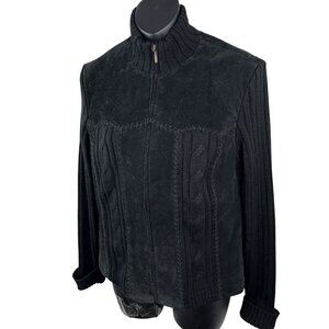 VTG 90s Suede Wool Blend Knit Zip Jacket Cardi Black Women’s MP Coldwater Creek